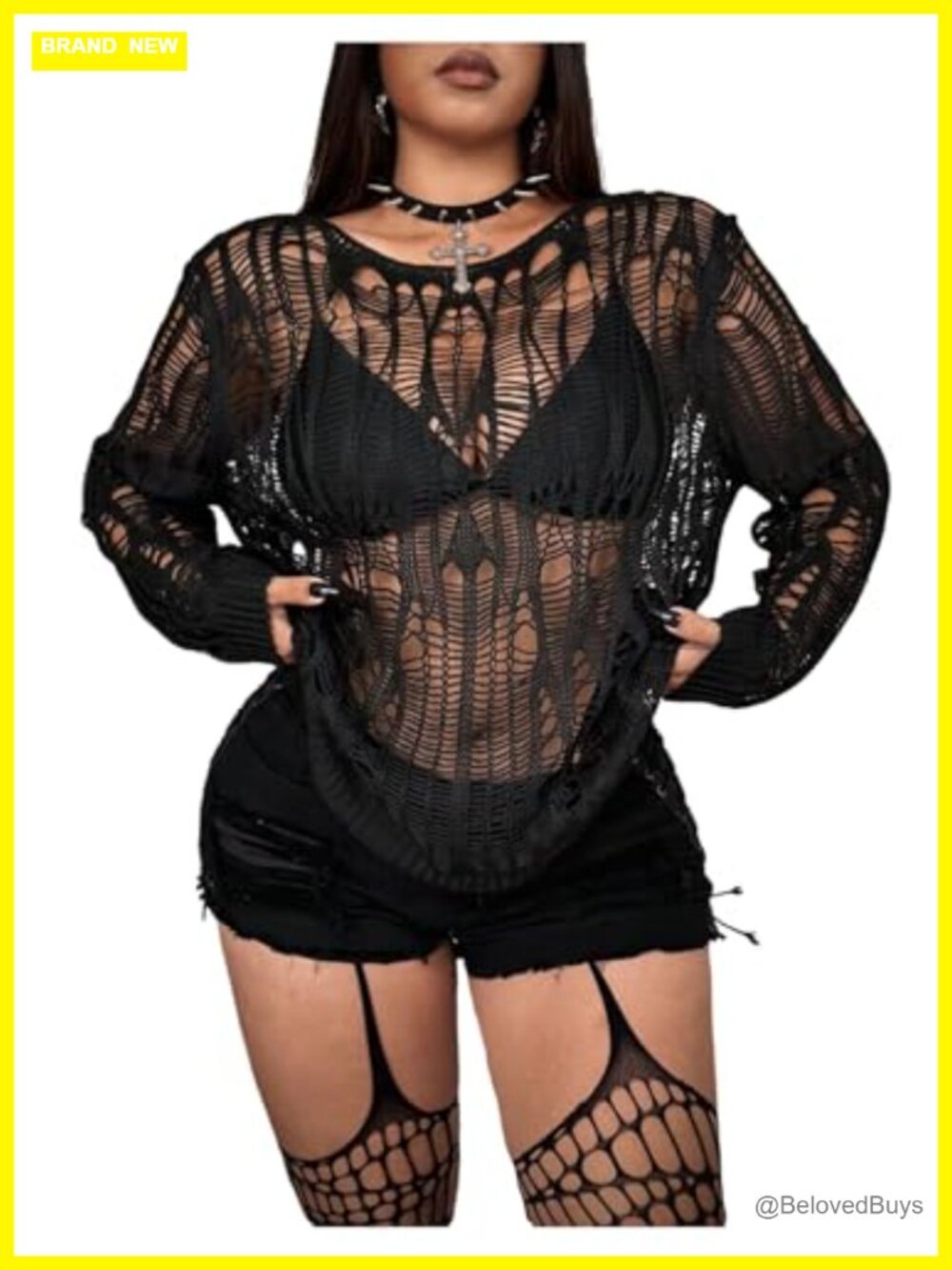 Plus Size Y2K Cut Out Long Sleeve Punk Grunge Knit Sweater